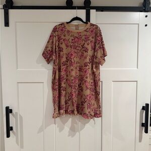 Floral‎ Print Tan and Pink Dress
